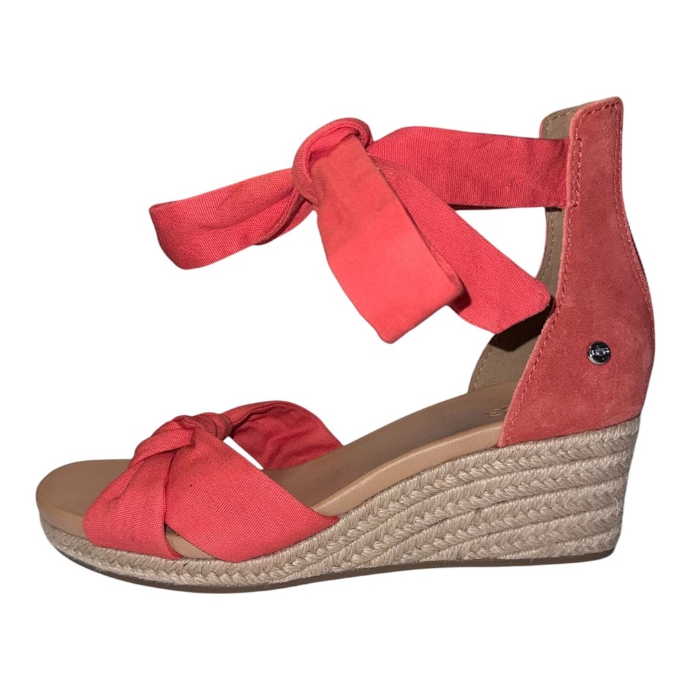 UGG Womens Size 8 Coral Orange‎ Wedge Ankle Tie Sandals NWOT